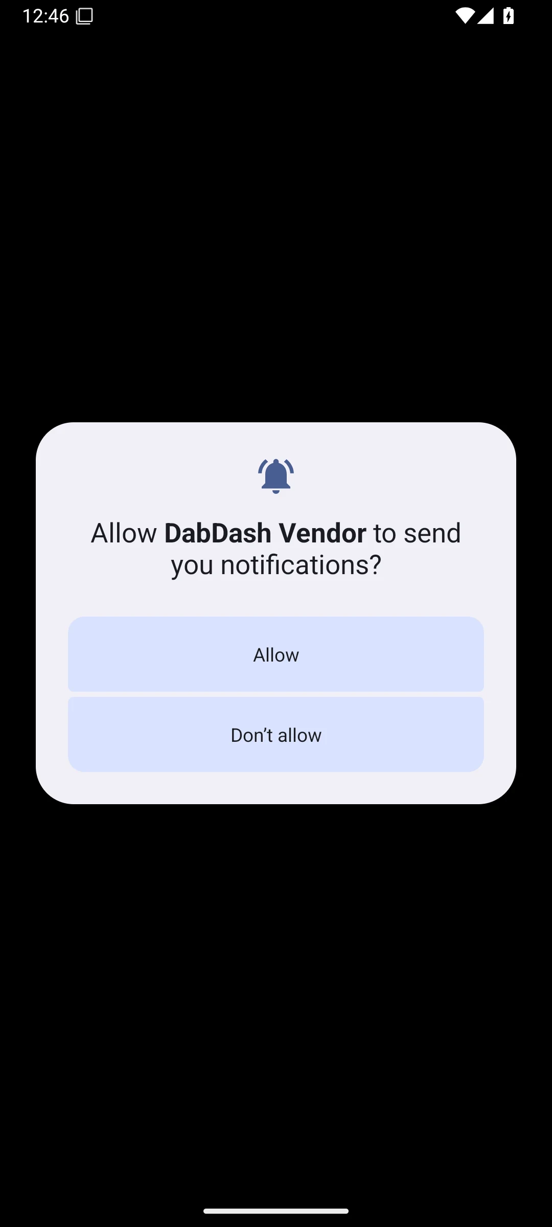 Primer inicio de la app DabDash en Android 15