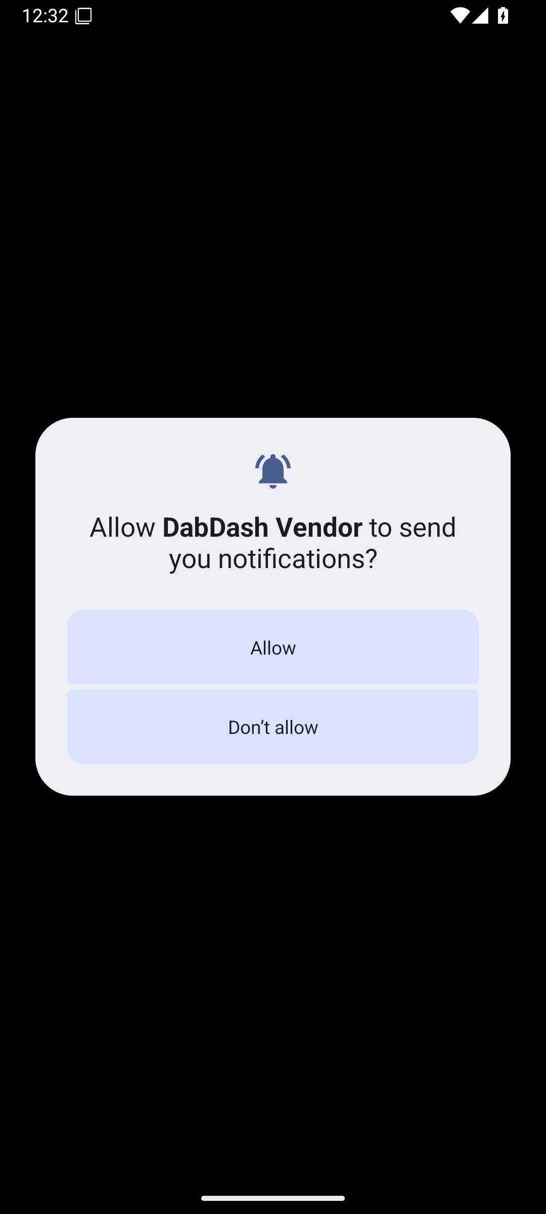 Primer inicio de la app DabDash en Android 16