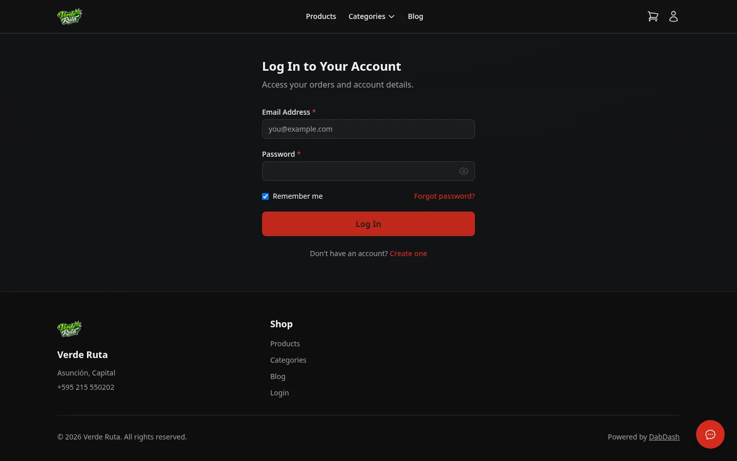 DabDash branded customer login page with email and password fields