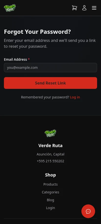 DabDash forgot password page with email input and reset link button — mobile view