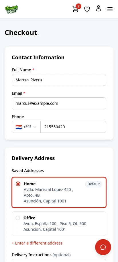 DabDash checkout page showing saved addresses, delivery time slot picker, and order summary