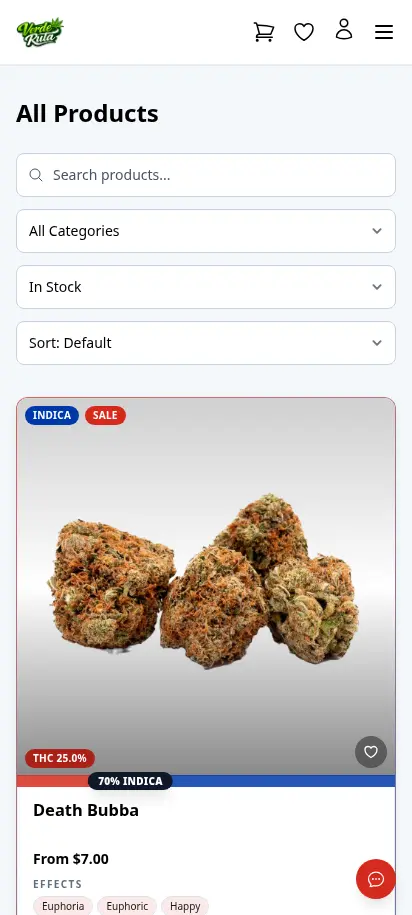 Catálogo de productos de DabDash mostrando la cuadrícula completa de productos tras la detección automática del área de entrega