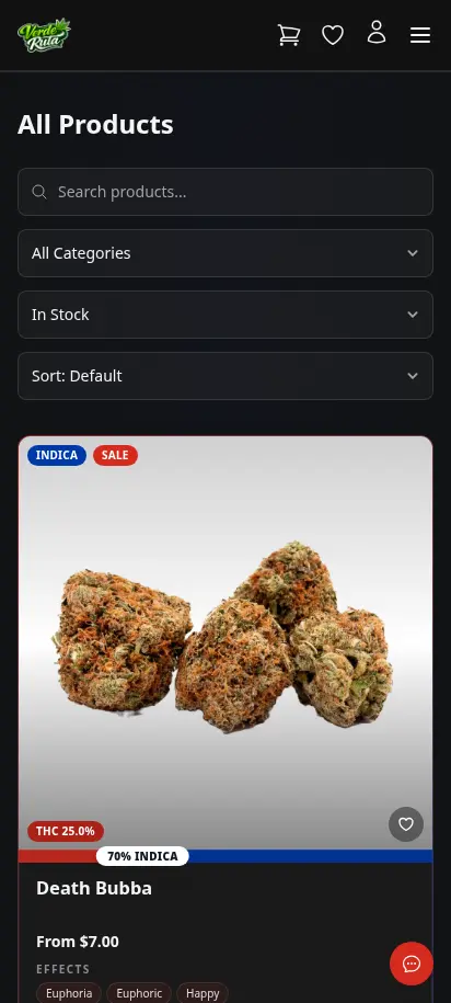 Catálogo de productos de DabDash mostrando la cuadrícula completa de productos tras la detección automática del área de entrega
