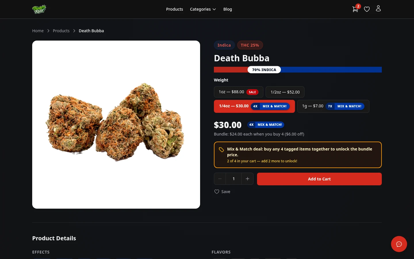 DabDash product detail page showing a live mix and match offer and bundle progress