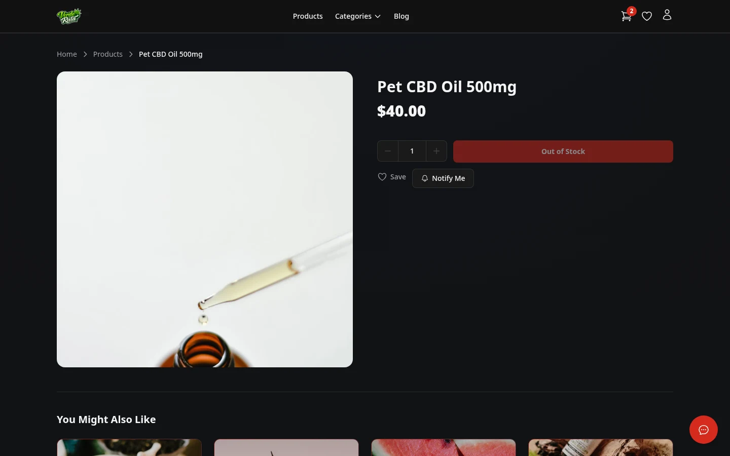 DabDash out of stock product page showing restock email sign-up