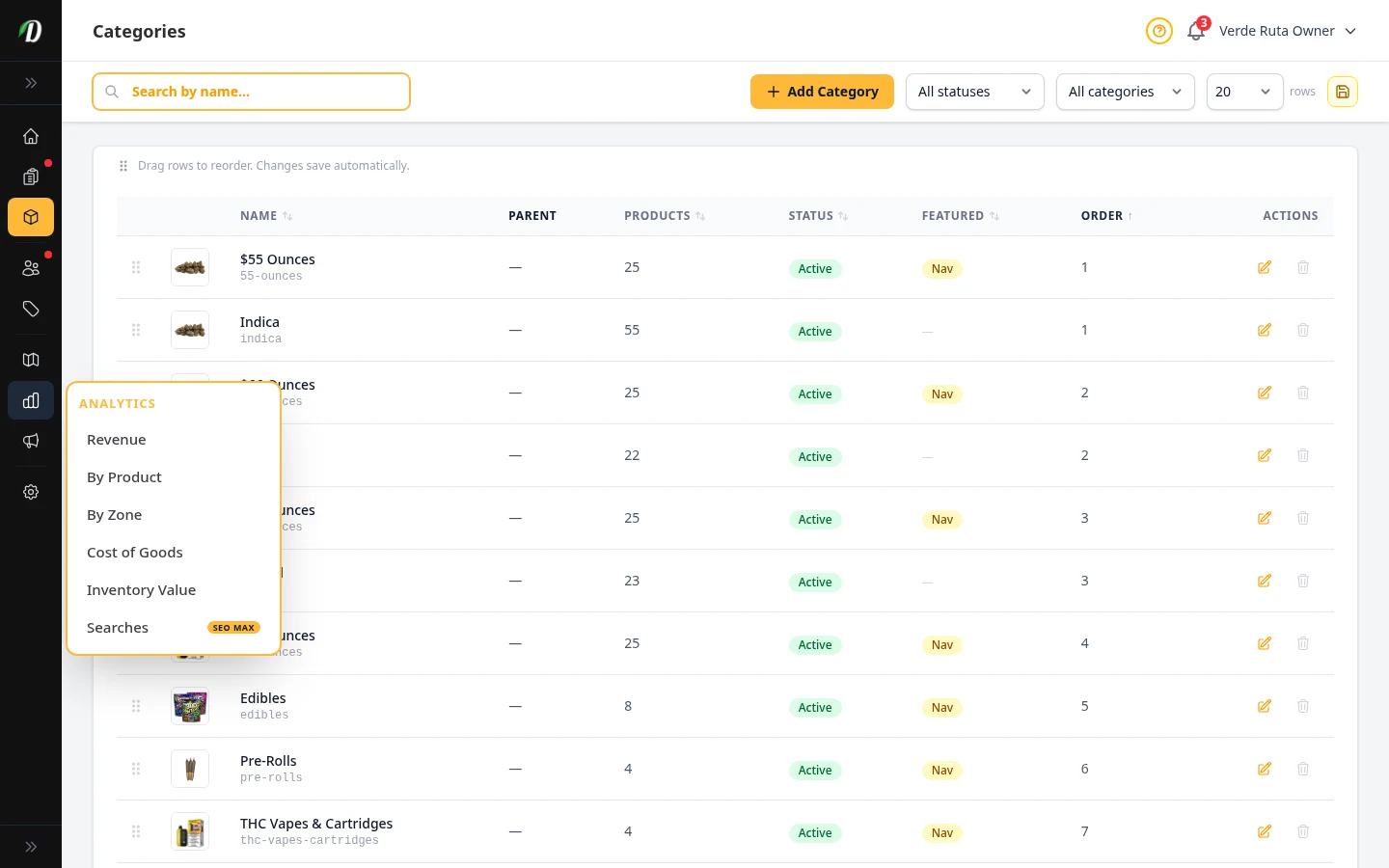 DabDash categories page showing category cards with images and product counts