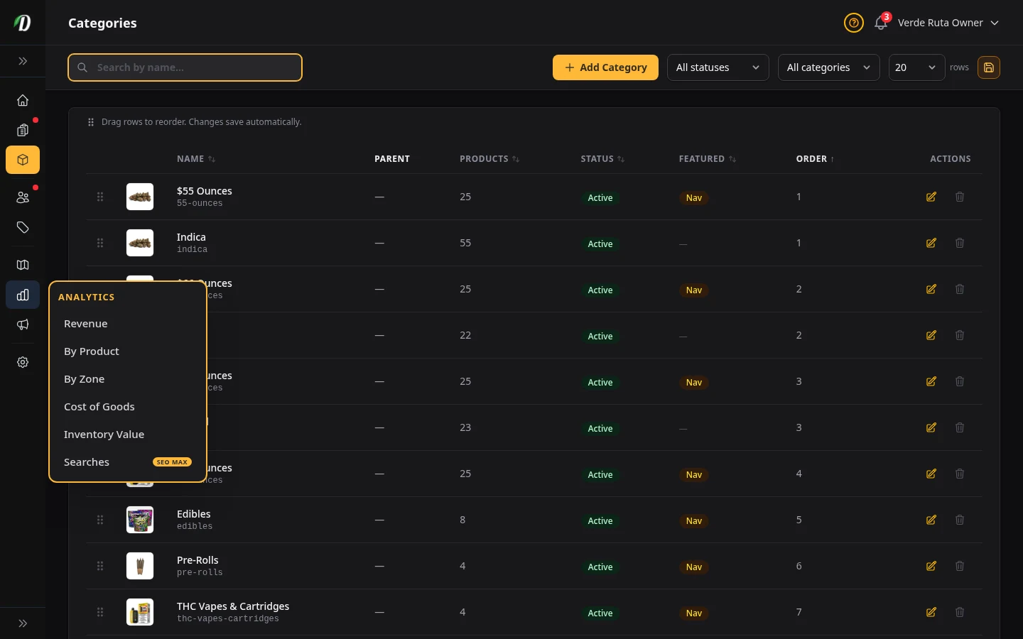 DabDash categories page showing category cards with images and product counts