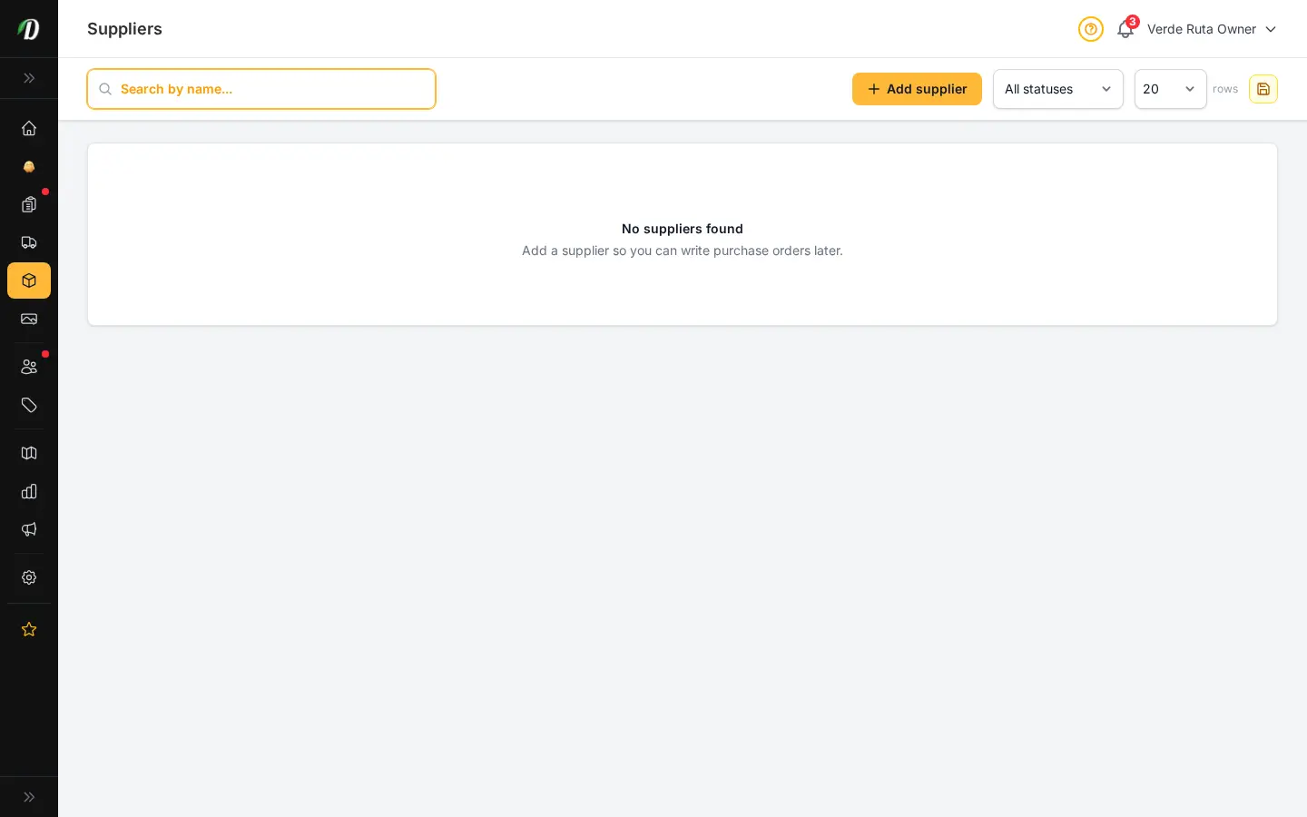 Página de Proveedores de DabDash con registros y tiempos de entrega