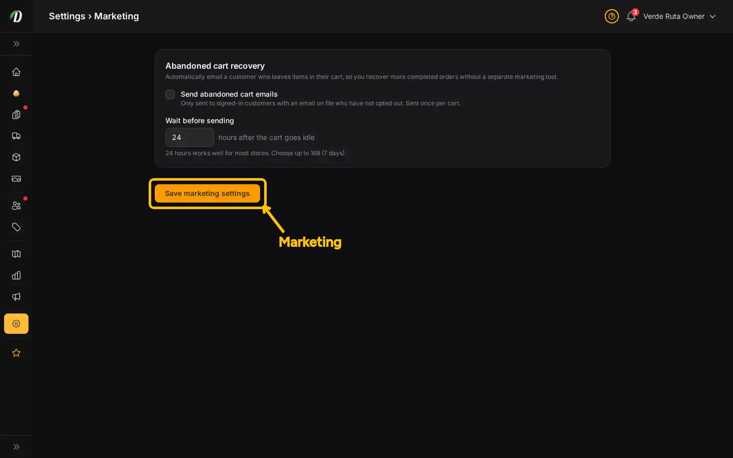 Marketing Settings captura de pantalla